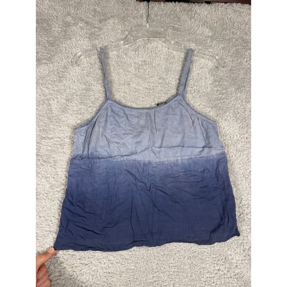 Passport Camisole Women Large Blue Y2K Ombre Dip Dye Boho Crochet Trim Cami